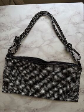 SweetV Rhinestone Black Slouchy Crystal Shoulder Evening Bag Y2K NWOT